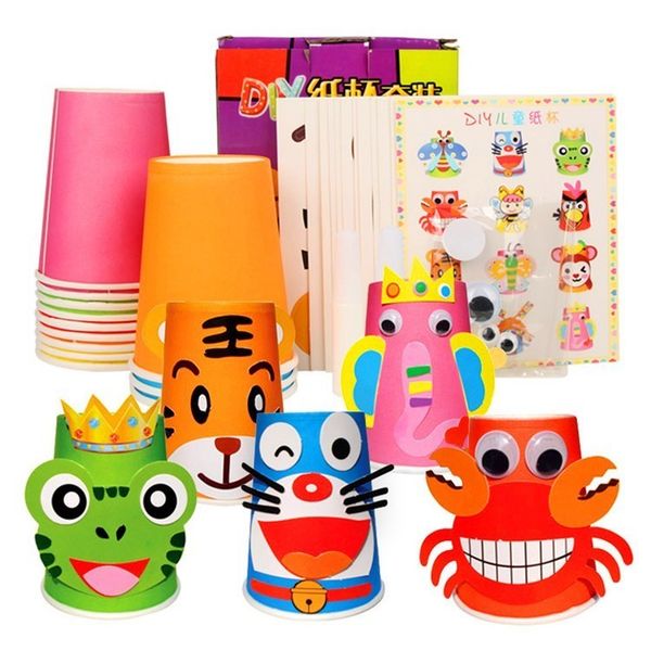 

12pcs children 3d diy handmade paper cups sticker games material kit whole set kids kindergarten school art craft educational toys gyh