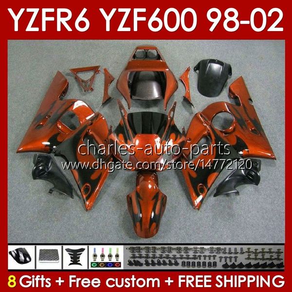 Karosserie-Kit für Yamaha YZF R6 R 6 YZF600 600CC 98–02 Karosserie 145Nr. 44 YZF 600 CC YZF-600 YZFR6 98 99 00 01 02 Rahmen YZF-R6 1998 1999 2000 2001 2002 Vollverkleidung orange Flammen