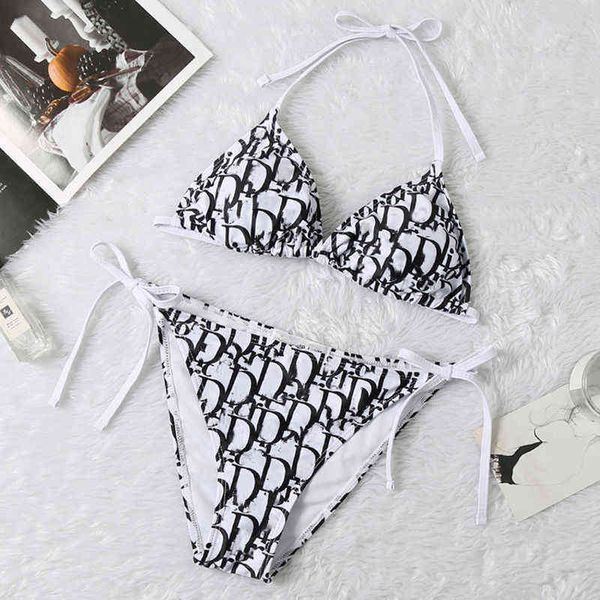 

women designer bikini 2 pieces set with letters summer d swimwear for lady bathing suit backless beachwear s-xl, White;black