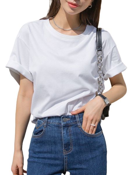 

dazy-less solid drop shoulder tee p8ms#, White