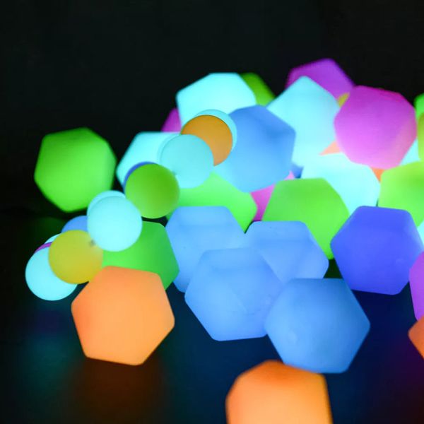 

14mm luminous loose beads glow in dark hexagon fluorescent silicone beads diy accessorry for baby infant pacifier chain teething necklace