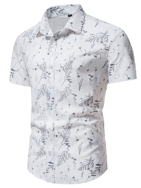 

men plants print button front shirt e92h#, White;black