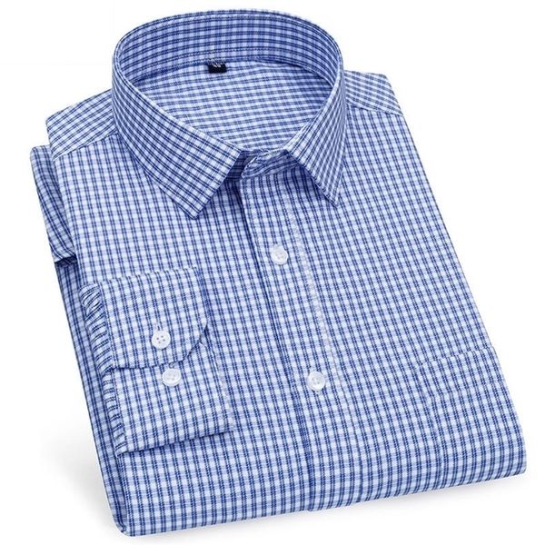 Высочайшее качество мужская деловая повседневная рубашка с длинными рукавами классический плед полосатый проверенные мужские социальные платья рубашки для человека фиолетовый синий 220322