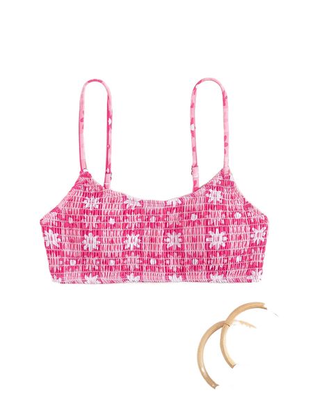 

random floral print smocked bikini d5zg#, White;black
