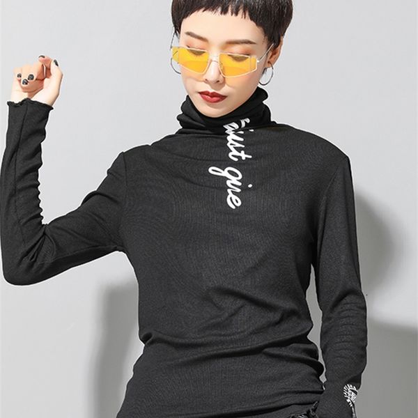 

[eam] women letter printed brief temperament t-shirt high collar long sleeve fashion spring autumn 1h109 220321, White