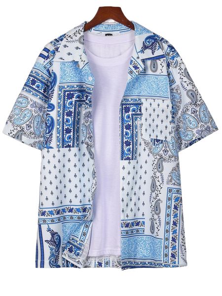 

romwe guys paisley print shirt without tee z1wo#, White;black