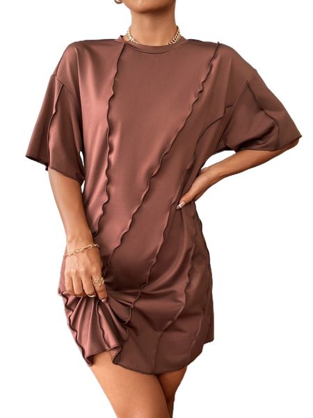 

lettuce trim drop shoulder tee dress k6wi#, Black;gray