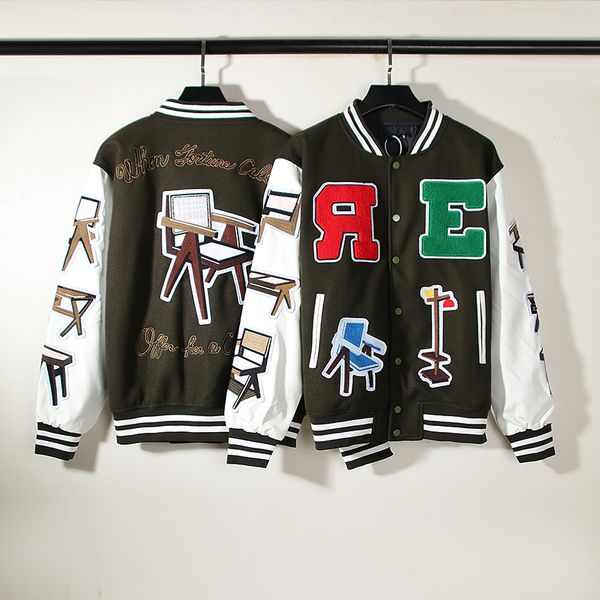 

letter embroidery patchwork thick winter woolen jackets for men and women stand streetwear oversized casual coat, Black;brown