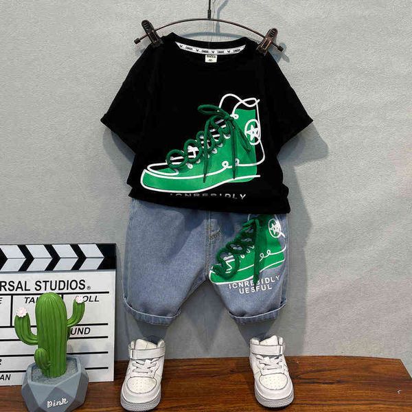 

boys clothing set shorts t-shirts + demin jeans 2pcs suits for boys clothes summer kids sport tracksuit 2-12 years g220509, White