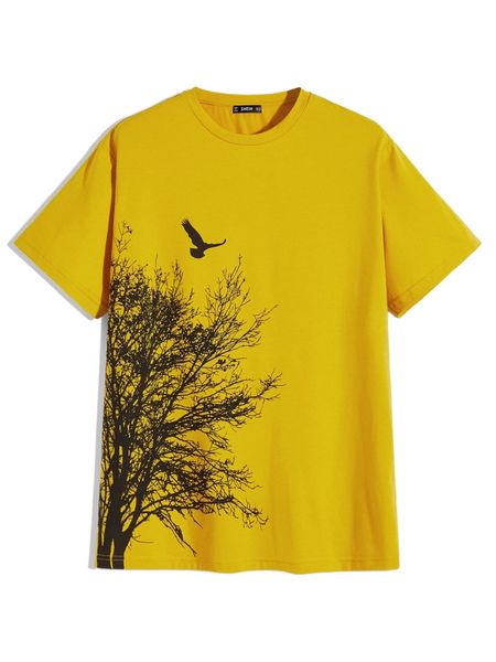 

men tree & bird print tee o8k0#, White;black