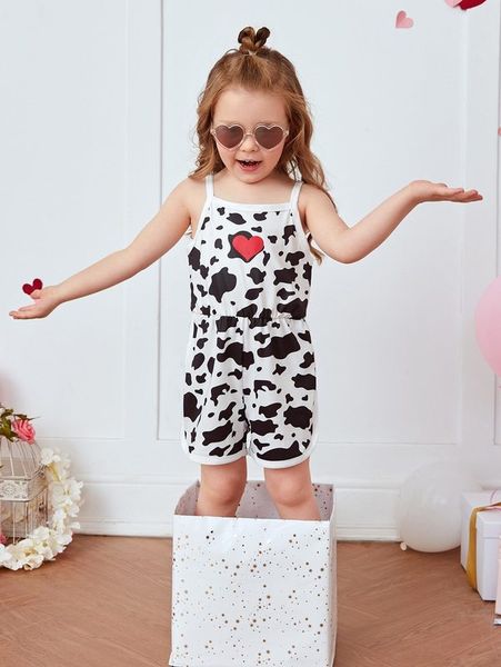 

toddler girls heart & cow print cami romper she, Blue