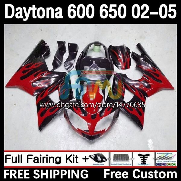 Daytona için Çerçeve Kiti 650 600 CC 02 03 04 05 gövdeye 7dh.5 Cowling Daytona 600 Daytona650 2002 2003 2004 2004 2005 Body Daytona600 02-05 Motosiklet Kapı Kırmızı Flames