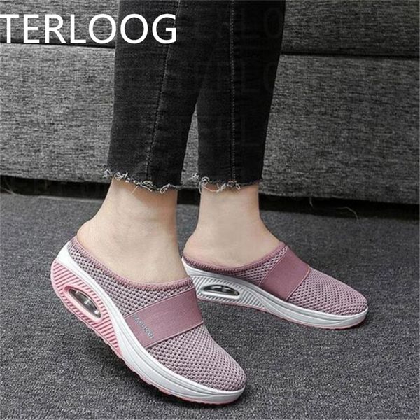 

summer sandals fashion platform slippers outdoor casual flip flops wedge slipper flats mesh shoes female slides 220628, Black