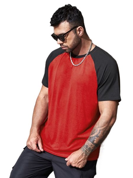 

extended sizes men color block raglan sleeve tee 60d0#, White;black