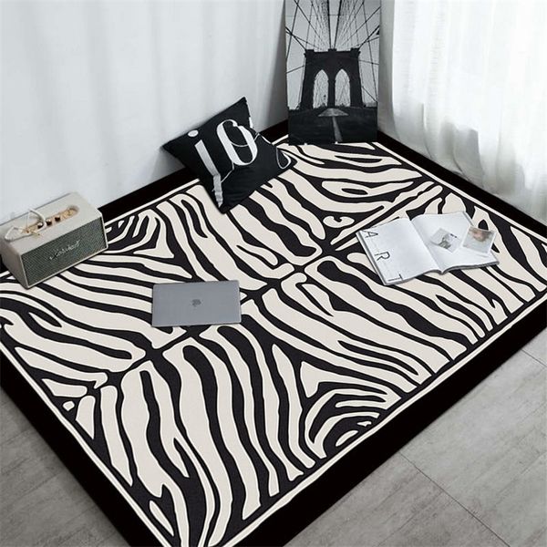 Zebra-bedruckter Teppich, schwarz-weiß, schlicht, für Wohnzimmer, Schlafzimmer, Heimdekoration, Couchtisch, Badezimmer, rutschfeste Matte 220504