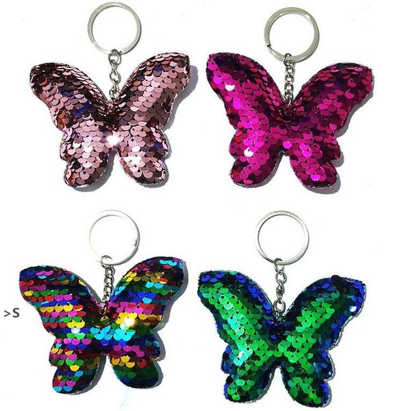 

paillette sequin butterfly key ring animal pendant keychain holder bag hangs for women kids fashion jewelry bbb14977, Silver