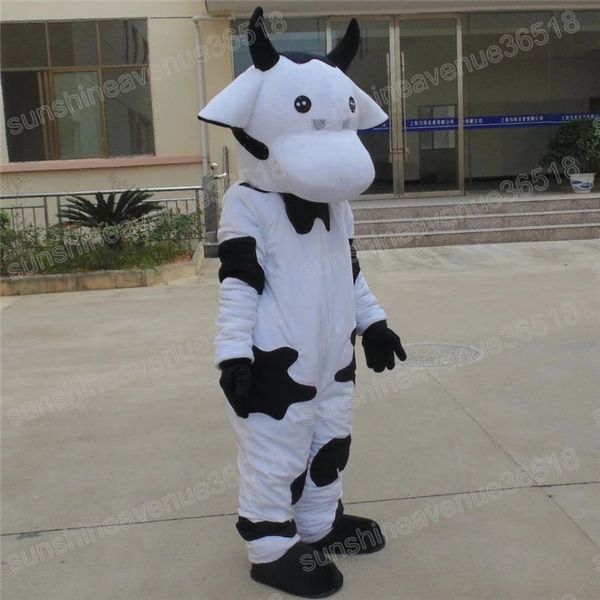 Costume della mascotte della mucca bianca di Halloween Personaggio a tema dei cartoni animati Carnevale Festival Vestito operato Natale Festa a tema all'aperto Vestito completo per adulti