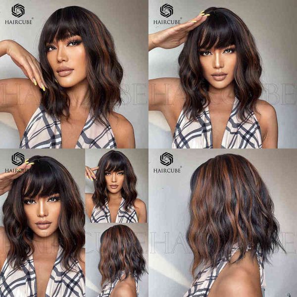 

human hair wig synthetic wigs new product in march 2022 wind qi bangs black brown pick color shoulder length short curly wigs daily applicat