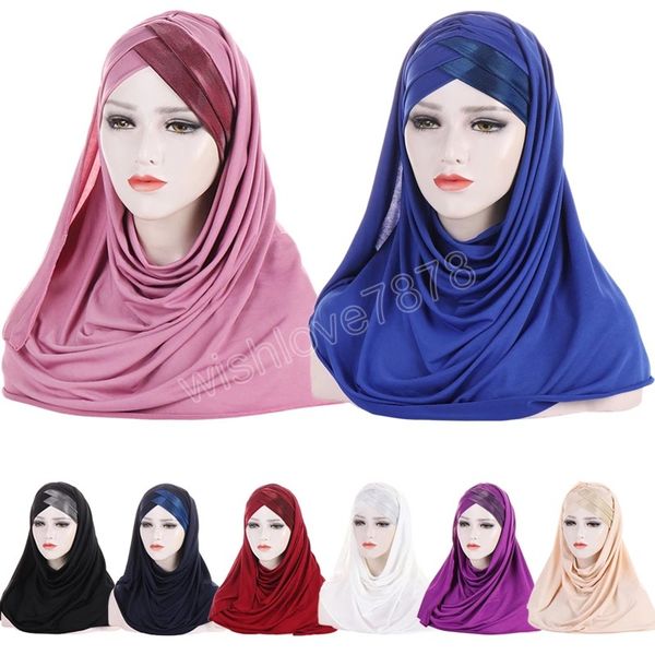 

muslim women instant hijabs cross sleep chemo hat beanie woman soft glitter hijab headwrap headscarf turban cap headwear, Blue;gray