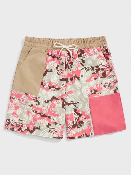 

romwe guys paisley print drawstring shorts f8wa#, White;black