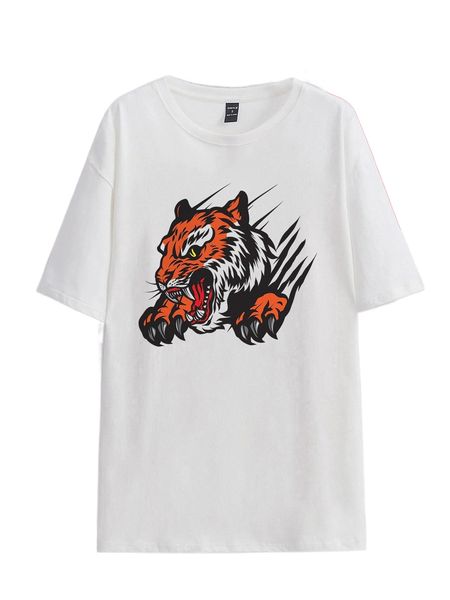 

x hanibi tiger print drop shoulder tee u3dz#, White