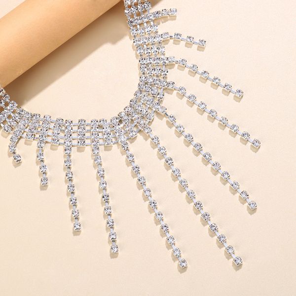 

chains stonefans fashion rhinestone choker necklace jewelry for women party accessories crystal tassel necklaces statement gift, Silver