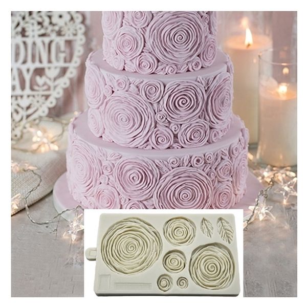 Rosas com babados Ferramentas de decoração de bolo de molde molde de molde de fondant para açúcar pasta de flor com moça de maçaneta pasta K259 T200523