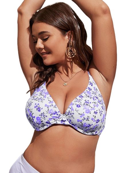

plus floral print underwire bikini c5ni#, Black