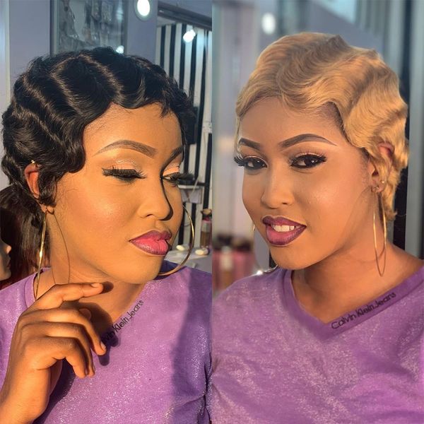 

brazilian short pixie cut human hair wigs finger waves hairstyles for black women cute wig remy full machine made wigs, Black;brown