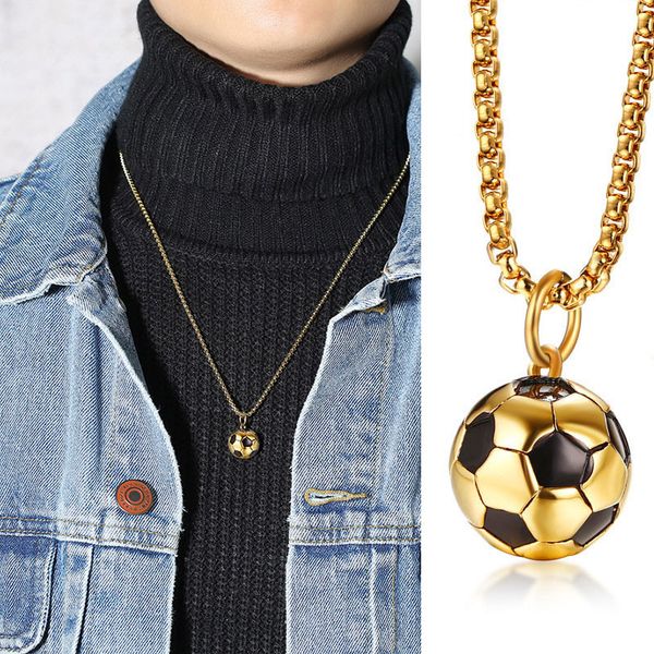 

stainless steel football necklace for men golden soccer ball pendant necklace sports fans jewelry athletes design, Silver