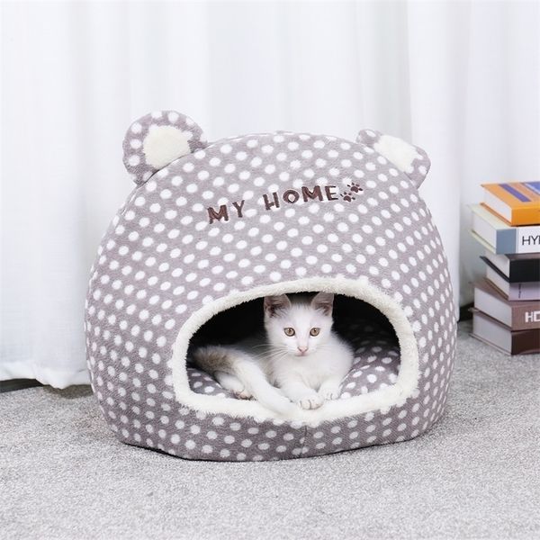 Warm Pet Cat House Cave Beds Puppy Dog Sacco a pelo con cuscino rimovibile Cut Design per gatti Puppy Pet Bed 201111