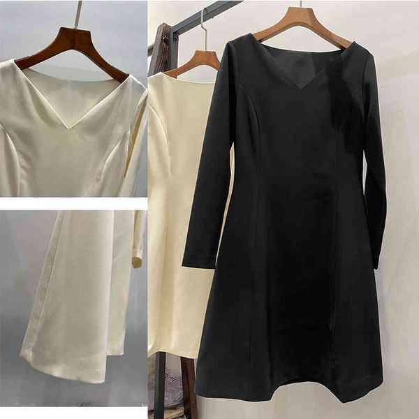 

casual dresses p255365xrk a-line skirt t home acetate 70 long sleeve v-neck micro waist dress women's summer, Black;gray