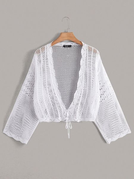 

plus fishnet lace up cardigan h73o#, Black