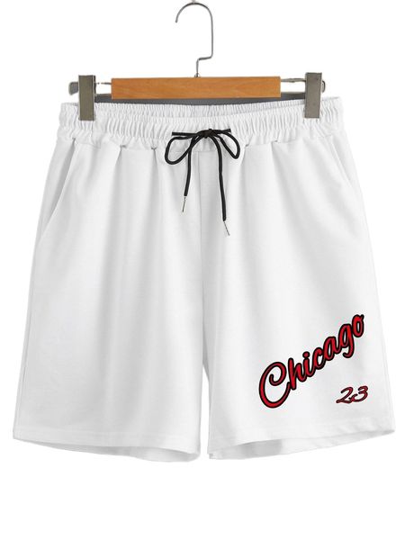 

men letter graphic drawstring waist shorts p876#, White;black
