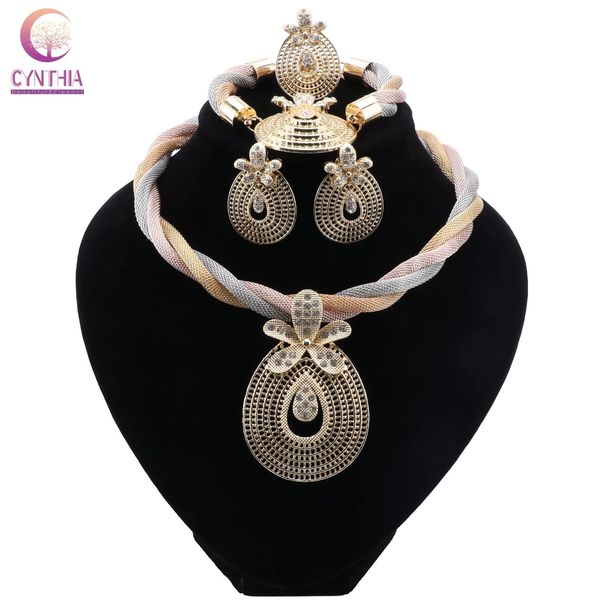 Nigerianische Frauen Hochzeit Schmuck Set Dubai Gold Bunte Braut Afrikanische Frau Kostüm Schmuck Sets Großhandel