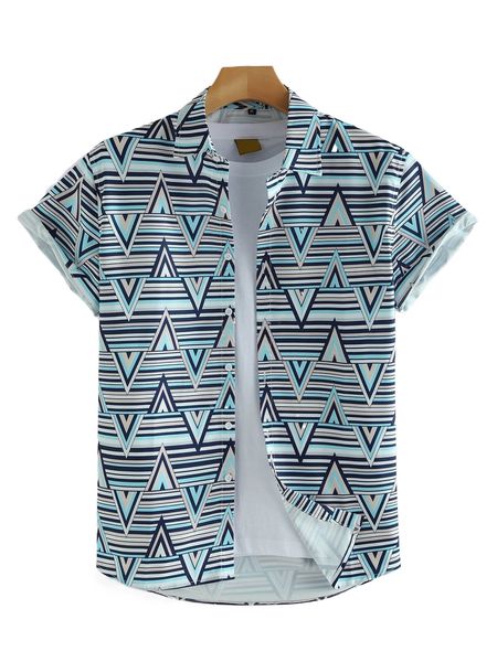 

men random striped & geo print shirt without tee 24g8#, White;black