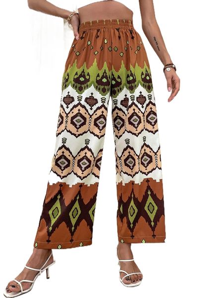 

geo print wide leg pants 26v2#, Black;white