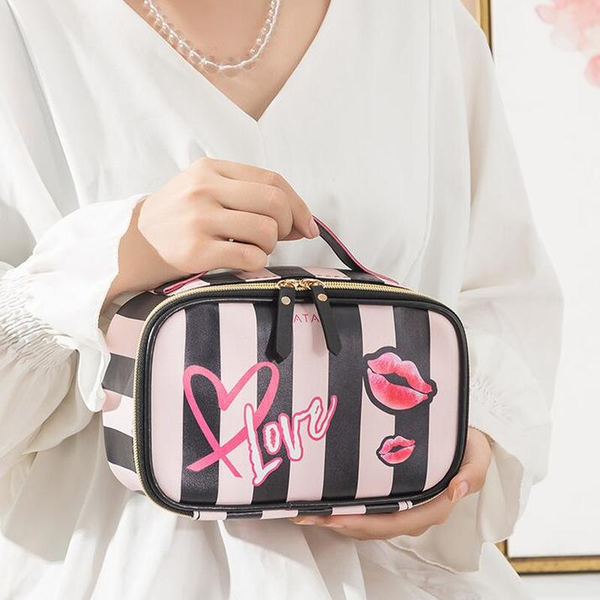 

leather portable women cosmetic bag multifunction travel toiletry storage organize handbag waterproof female makeup case 2022