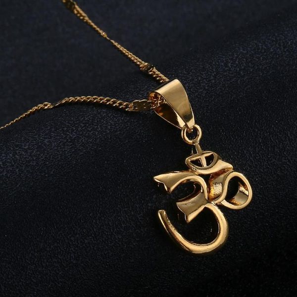 Anhänger Halsketten Indien Yoga Halskette OHM Hindu Buddhist AUM OM Hinduismus Goldfarbener SchmuckAnhänger