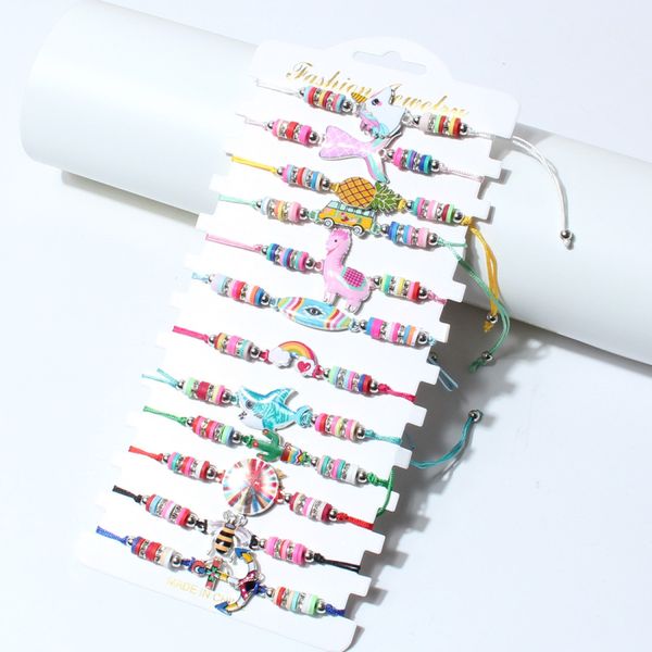 Mehrfarbig emailliertes Tier-Charm-Armband, Sommer-Polymer-Ton-Schmuck für den Großhandel, 12 Stück/Set