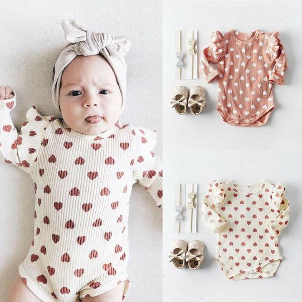 

spring autumn baby rompers clothing girls ribbed clothes girl ruffle hearts jumpsuit newborn fly long sleeve bodysuit kids outfit, Blue