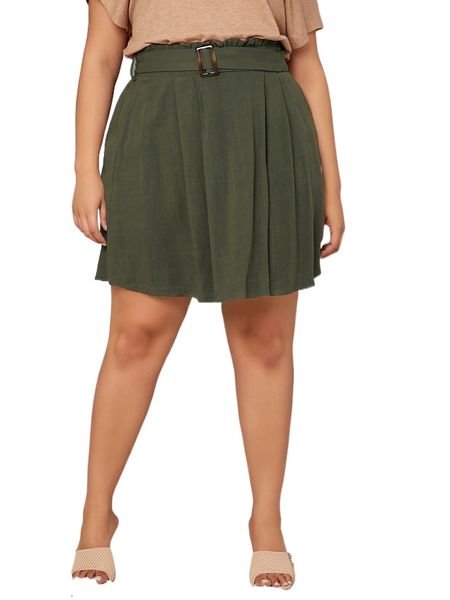 

plus paper bag waist buckled belted skirt z4wl#, Black