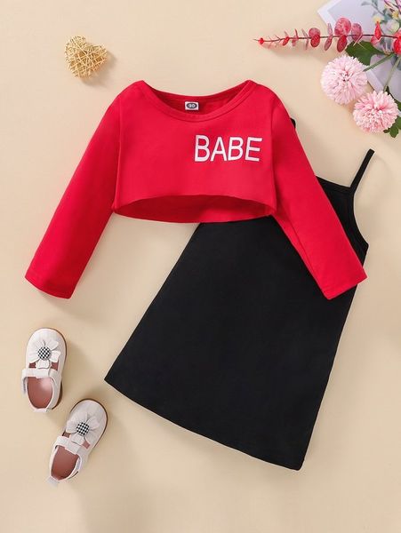 

toddler girls letter graphic high low tee & cami dress she, White