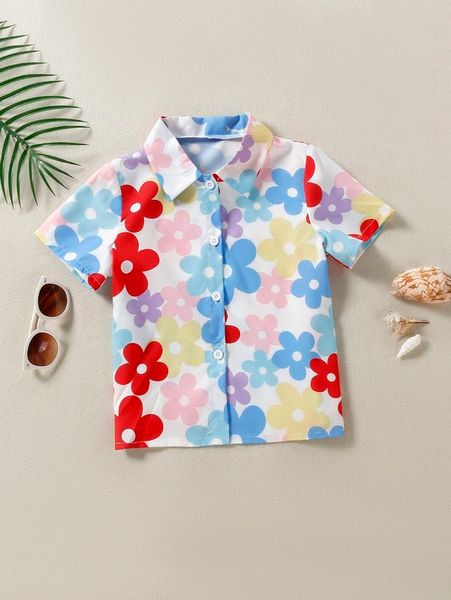 

toddler girls floral button front shirt she, White;black