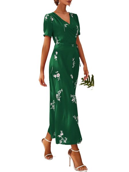 

floral print wrap hem a-line dress n94s#, Black;gray