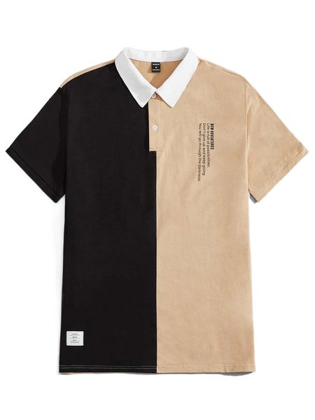 

men slogan graphic colorblock polo shirt j3xt#, White;black
