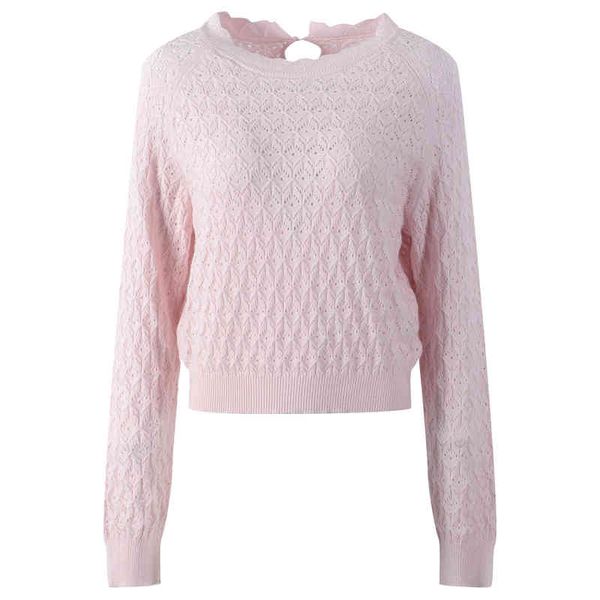 

women's knits tees autumn style wood ear edge stand collar knit fashion temperament hollow long sleeve age reducing pullover w9tm, White