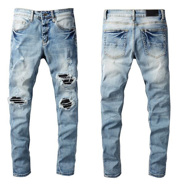 

jean mens designers jeans distressed ripped biker slim fit motorcycle bikers denim for men s fashion mans black pants hip-hop pour hommes 20, Blue