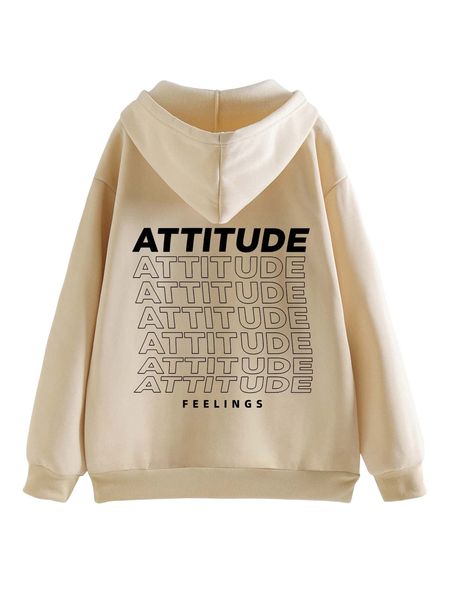 

letter graphic kangaroo pocket drawstring thermal hoodie d6bc#, Black