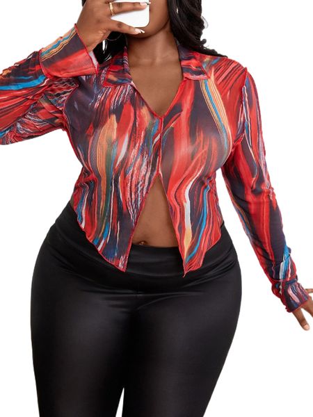 

sxy plus allover print split hem i49w#, Black